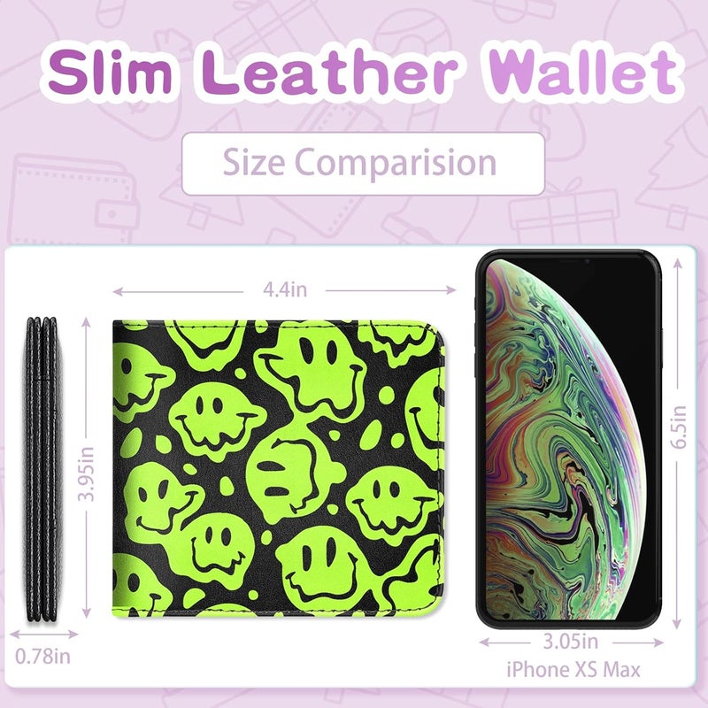 Funermei Cute Wallet for Teen Girls Boys Leather Bifold Wallet Funny Aesthetic Green Credit Card Holder RFID Id Cash Slim Small Bi-fold Wallets with Coin Pocket for Women Little Girl - Image 2